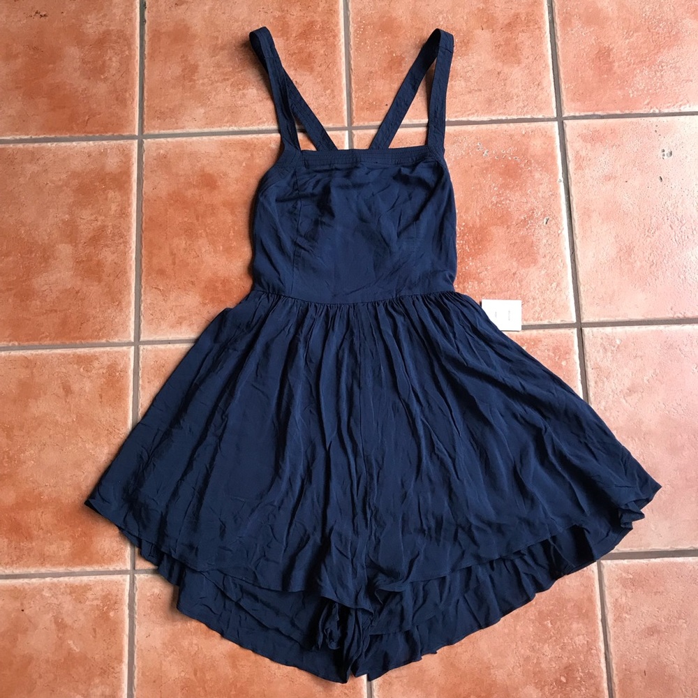 Urban Outfitters Cross Back Navy Blue Romper Dress - Picture 4 of 8